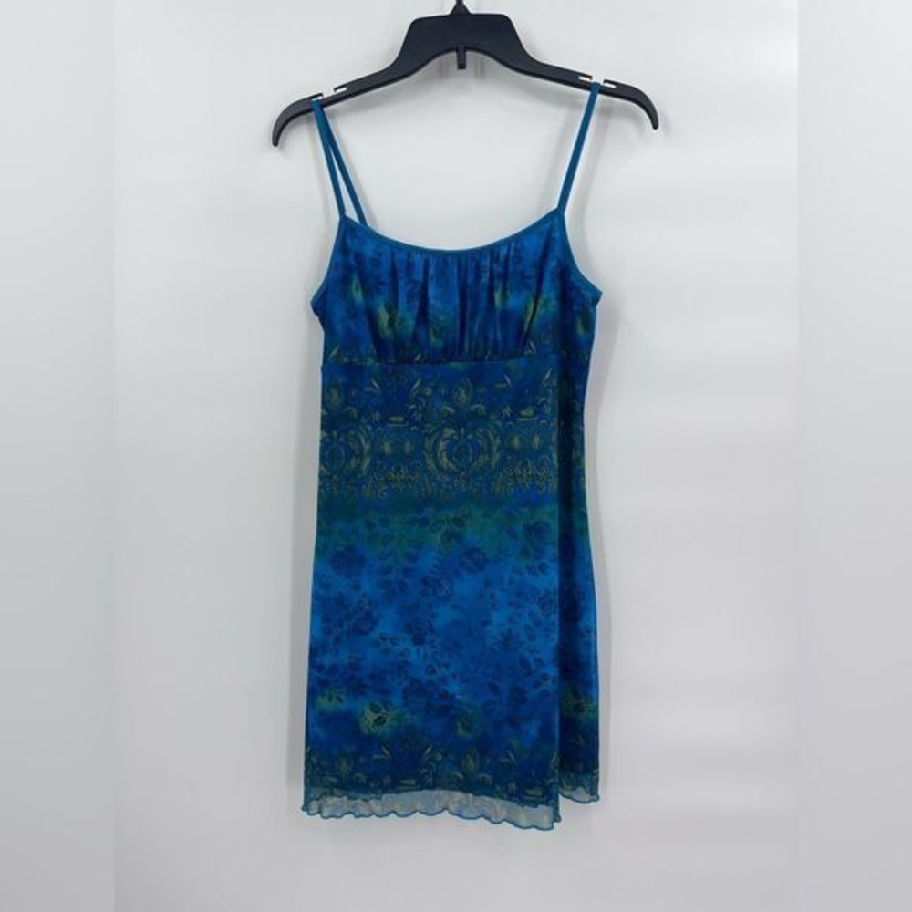 Vintage Blue-Green Floral Mini Dress